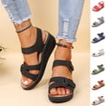 thumbnail image 1 of HAOTAGS Women's Wedge Sandals – Summer Peep-Toe Ankle-Strap Casual Shoes Dark Blue Size 9.5, 1 of 7