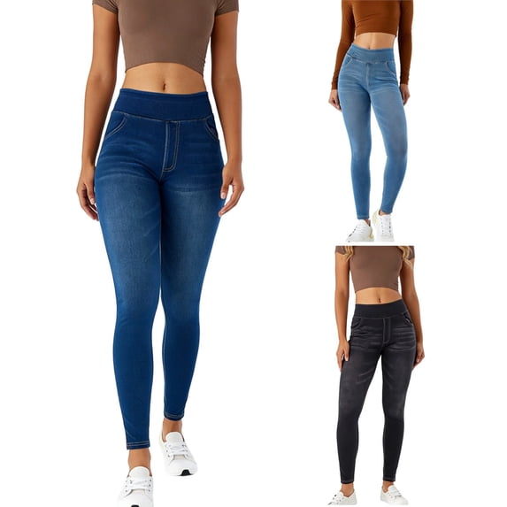 HAOTAGS Women's Whiskered High-Waisted Stretch Yoga Jeans, Dark Gray XL