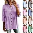 thumbnail image 1 of HAOTAGS Womens 3/4 Sleeve Tops,Summer Causal Plaid V-neck Blouse Green Size 2XL, 1 of 7