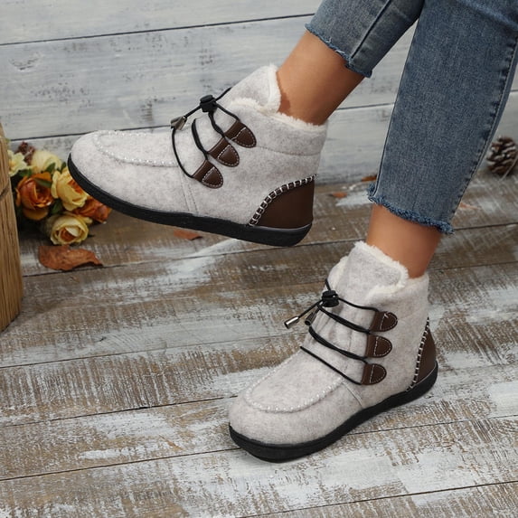 HAOTAGS Womens Ankle Booties, Fall Winter Thickened Fleece Lined Casual Warm Booties White 5.5