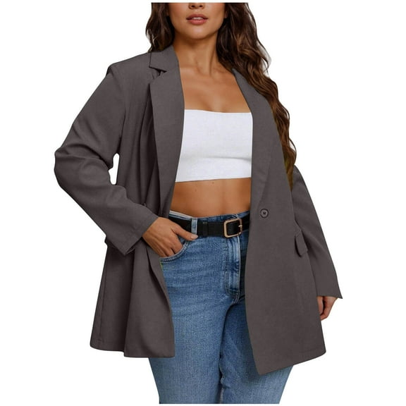 HAOTAGS Womens Blazers Long Sleeve Open Front Solid Color Business Lapel Button Work Jackets Gray Size M