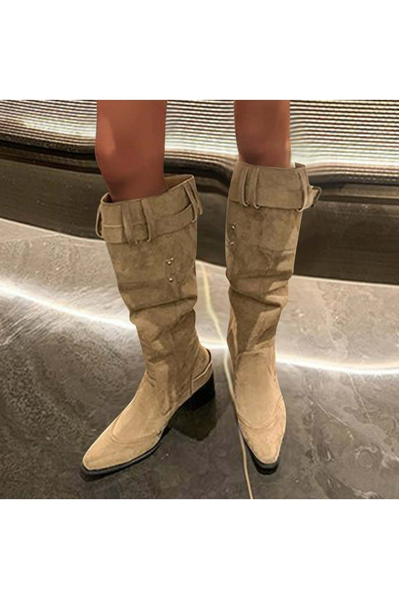 Womens Boots, Casual 2025 Fall Potined Toe Stylish Flock Boots Khaki 6