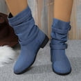 thumbnail image 1 of HAOTAGS Womens Boots, Casual Chunky Heel Buckle Strap Denim Cloth Booties Blue 7.5, 1 of 8