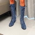 thumbnail image 1 of HAOTAGS Womens Boots High Heel, Lace Up Fall Winter Casual Mid Calf Boots Blue 6.5, 1 of 5