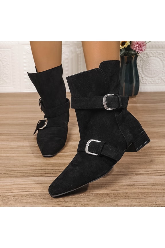 Womens Boots, Potined Toe Spring Fall Casual Belt Buckle Mid Calf Boots Black 6