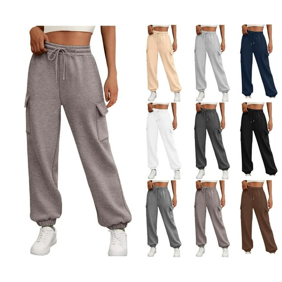 HAOTAGS Womens Cargo Sweatpants, Wide Leg Sweat Pants High Waisted Baggy Athletic Joggers Pants with Pockets Beige XL