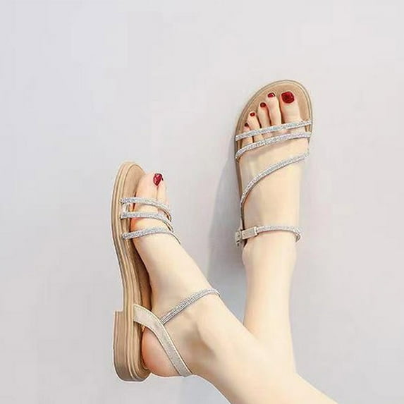 HAOTAGS Womens Casual Sandals Flat Dressy Beach Shoes Beige Size 5