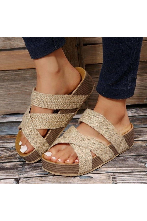 Womens Casual Slippers Breathable Summer Slip On Sandals Beige Size 10