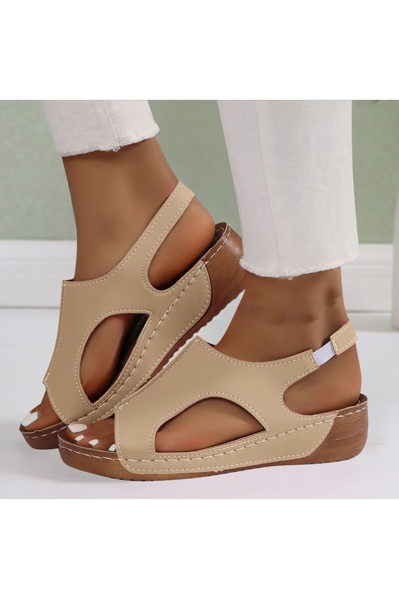 Womens Casual Wedge Sandals Open Toe Comfortable Dressy Platform Shoes Khaki Size 6.5