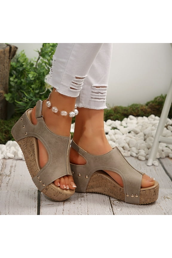 Womens Casual Wedge Sandals Walking Platform Shoes Khaki Size 9