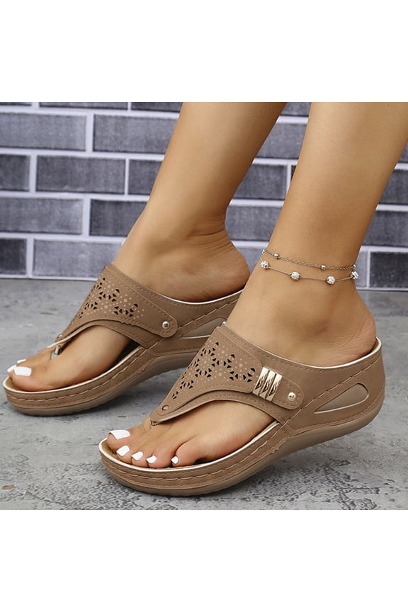 Womens Casual Wedge Sandals with Arch Support Clip Toe Comfortable Outdoor Shoes Brown Size 10
