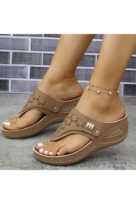 Womens Casual Wedge Sandals with Arch Support Clip Toe Comfortable Outdoor Shoes Brown Size 5.5