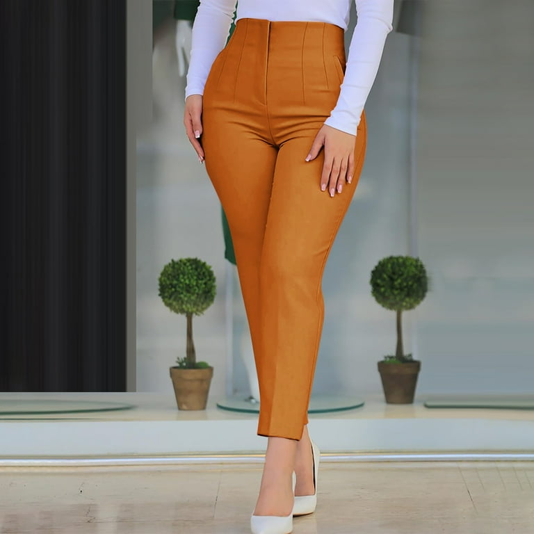 Haotags Womens Dress Pants Slim Fit Stretchy High Waisted Solid Color Skinny Pants with Pockets Orange Size 2XL Women s