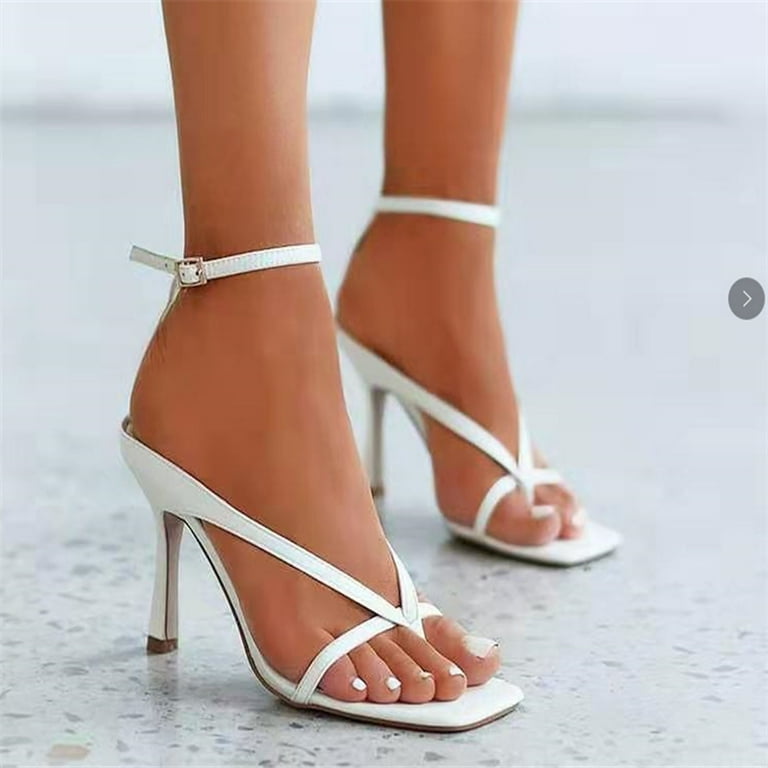 HAOTAGS Womens Dressy High Heel Sandals Ankle Strap Heels Solid Color Casual Summer Shoes White Size 6