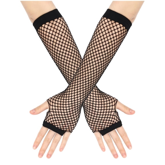 HAOTAGS Womens Fishnet Arm Warmers – Stretchy Sheer Lace Arm Sleeves with Elastic Cuff Party