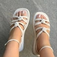 thumbnail image 1 of HAOTAGS Womens Flat Sandals Open Toe Slip On Cross Strap Casual Summer Beach Shoes White Size 6, 1 of 4