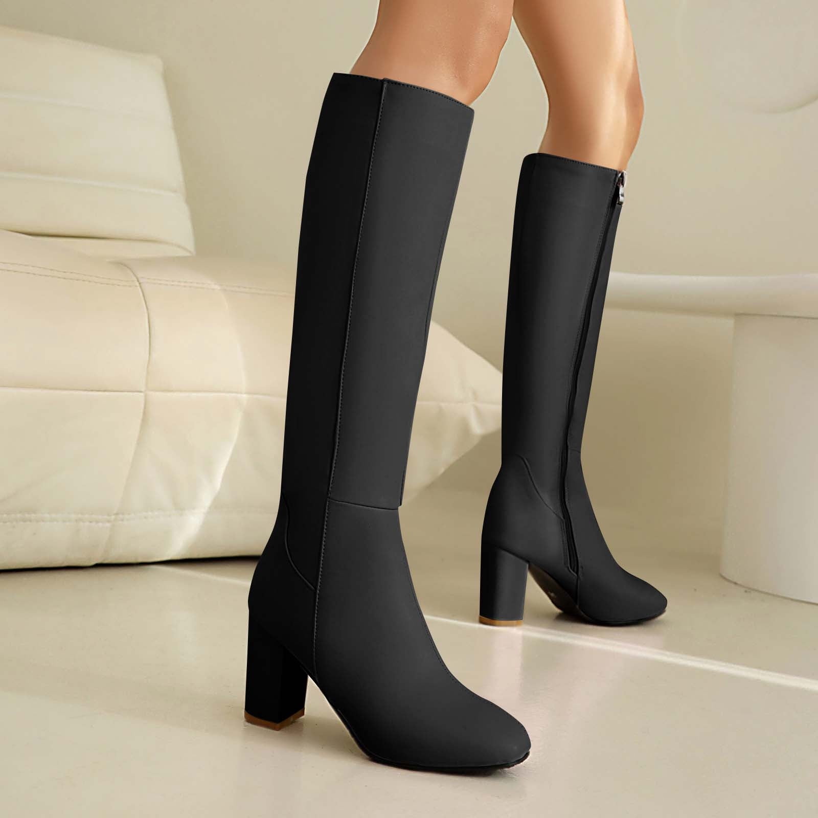 即日発送 27cm Leather Side Zip Heel Boots HAOTAGS Womens High Heel Boots, Casual Fall Stylish Side Zipper