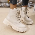 thumbnail image 1 of HAOTAGS Womens Lace Up Ankle Booties, Casual Thick Heel Fall Winter Round Toe Boots Beige 5.5, 1 of 9