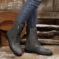 thumbnail image 1 of HAOTAGS Womens Lace Up Boots, Side Zipper Buckle Strap Mid Calf Lace Up Booties Casual Leather Boots Gray 9, 1 of 6