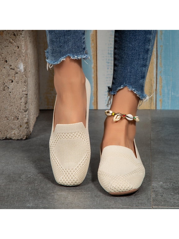 Womens Loafers Shoes Slip on Casual Walking Flats Beige Size 8.5