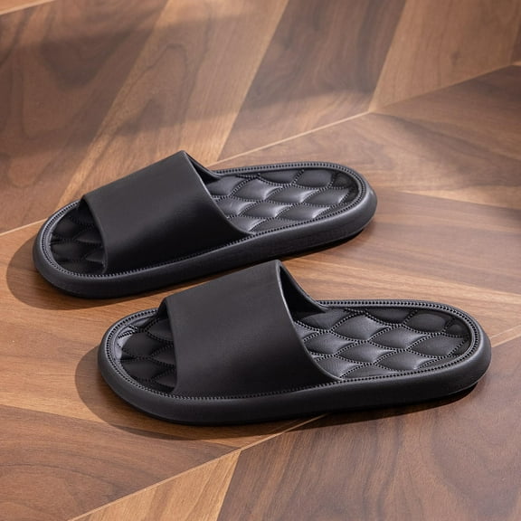 HAOTAGS Womens Mens Casual House Slippers Breathable Indoor Slippers Slip-on Open Toe Home Shoes Black Size 10
