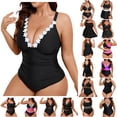 thumbnail image 1 of HAOTAGS Womens One-Piece Swimsuit, Deep-V Tummy-Control Plus-Size Bathing Suit for Summer Vacation Multicolor Size XL, 1 of 9
