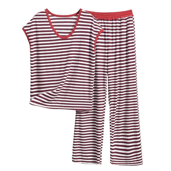 HAOTAGS Womens Pajama Sets,Loose Round Neck Pj Lounge Sets Two Pieces Short Sleeve Sleepwear Wine 8XL