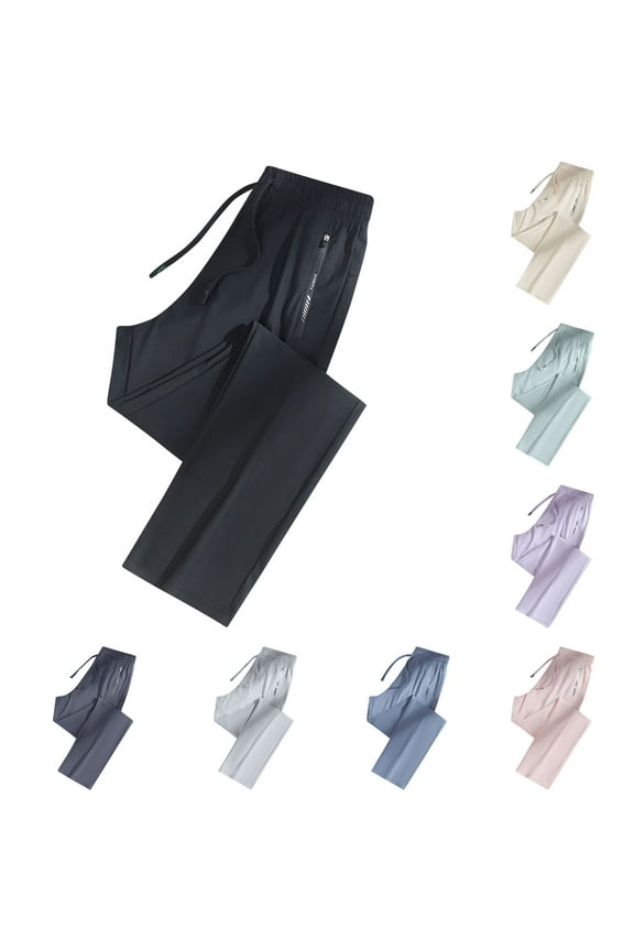 Womens Quick Dry Joggers, Solid Color Breathable Sport Pants with Zipper Pockets for Running Black Size 2XL