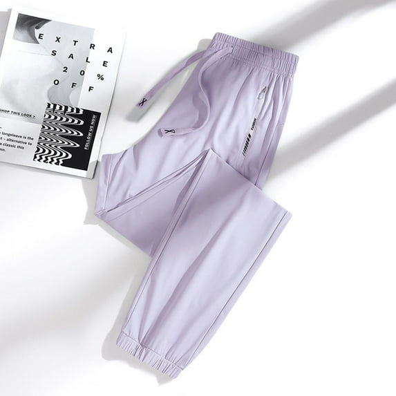 HAOTAGS Womens Quick Dry Joggers, Solid Color Breathable Sport Pants with Zipper Pockets for Running Purple Size S