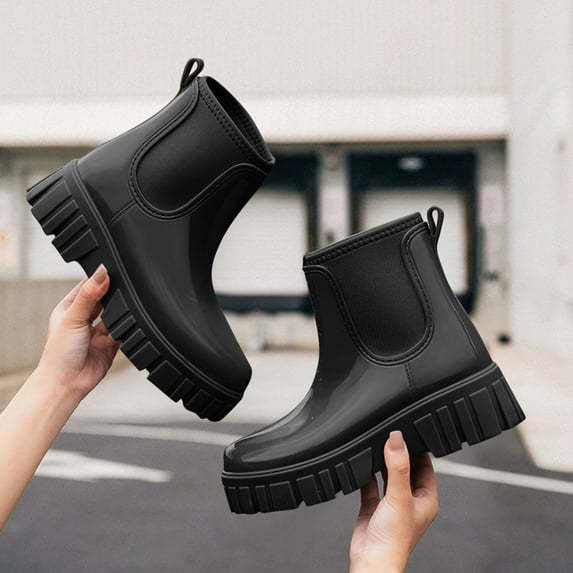HAOTAGS Womens Rain Boots, Casual Shoes Solid Color Waterproof for Rainy Day Wear Black 5.5