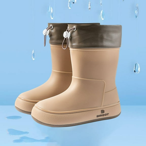 HAOTAGS Womens Rain Boots, Waterproof Rainy Day Wear Casual Boots Khaki 7.5