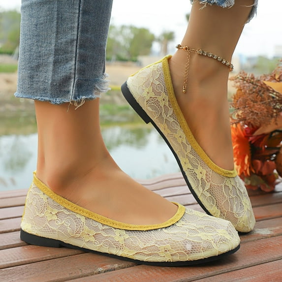 HAOTAGS Womens Round Toe Summer Shoes Mesh Breathable Casual Outdoor Dressy Shoes Yellow Size 5.5