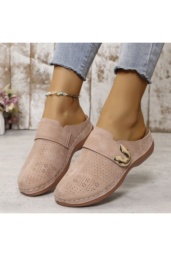 Womens Slip On Loafer Shoes Hollow Walking Platform Shoes Beige Size 8.5