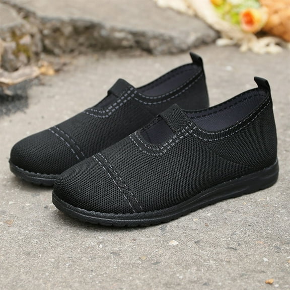 HAOTAGS Womens Slip On Shoes Flat Casual Summer Breathable Shoes Black Size 5.5