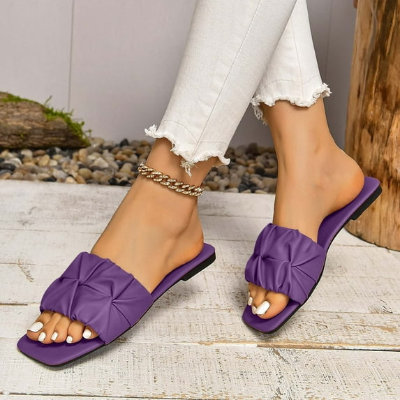 HAOTAGS Womens Slippers Flat Single Band Breathable Slip On Dressy Shoes Purple Size 12
