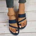 thumbnail image 1 of HAOTAGS Womens Slippers Flat Toe Ring Breathable Casual Slip On Sandals Dark Blue Size 10, 1 of 6