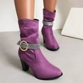 thumbnail image 1 of HAOTAGS Womens Suede Mid Calf Boots Buckle Strap Womens Dressy Shoes Purple Size 5.5, 1 of 9