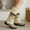 thumbnail image 1 of HAOTAGS Womens Suede Mid Calf Boots Winter Snow Casual Shoes Beige Size 7.5, 1 of 5