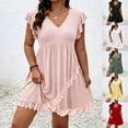 thumbnail image 1 of HAOTAGS Womens Summer Dresses Deep V-Neckline Colorblock Panel Seam Flared A-Line Skirt Plus Size Summer Dress Yellow Size S, 1 of 6