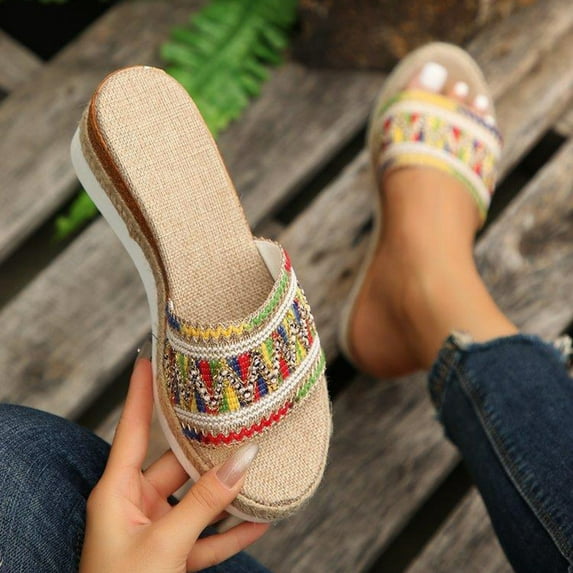 HAOTAGS Womens Summer Sandals Wedge Heel Slide Sandals Fish Mouth Platform Casual Beach Shoes Multicolor Size 7