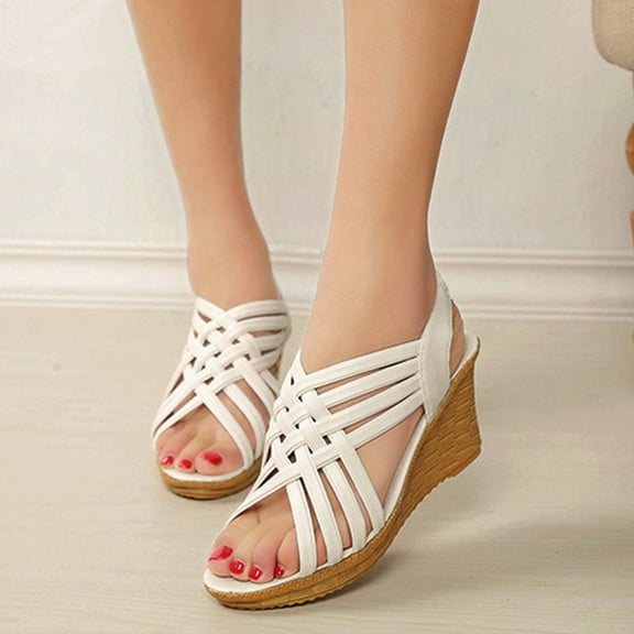 HAOTAGS Womens Summer Wedge Sandals Breathable Casual Beach Shoes White Size 7
