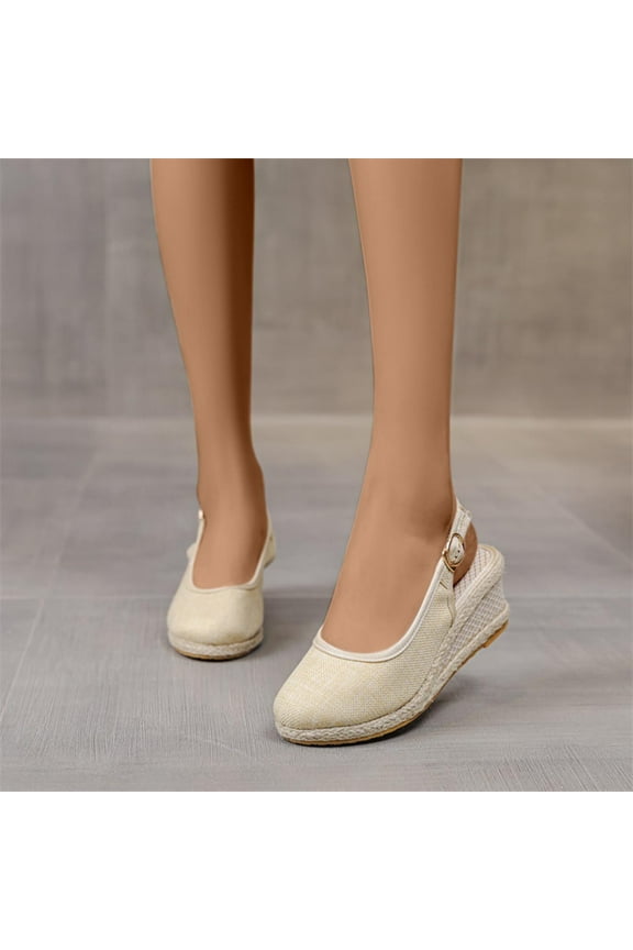 Womens Summer Wedge Sandals Closed Toe Slide Sandals High Heel Casual Walking Shoes Beige Size 34