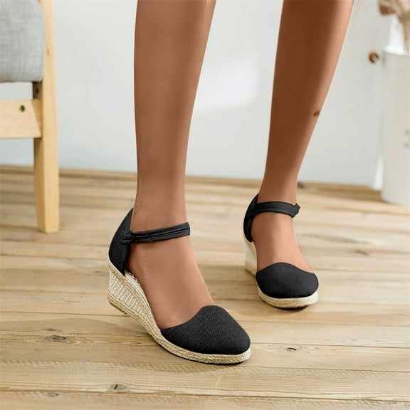 HAOTAGS Womens Summer Wedge Sandals Platform Casual Beach Shoes Black Size 6