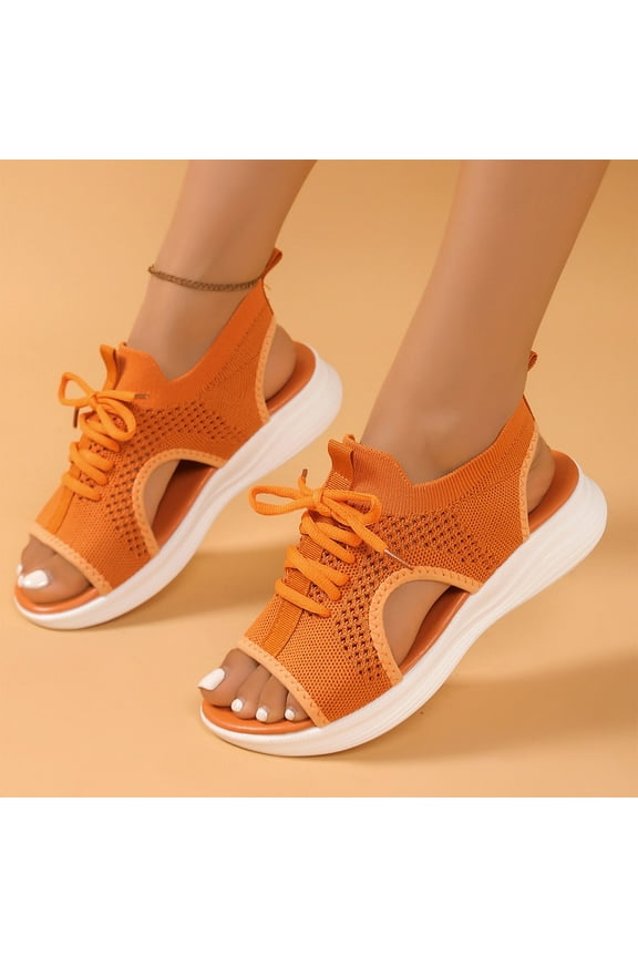 Womens Wedge Heel Sandals Fish Mouth Casual Walking Platform Shoes Orange Size 7