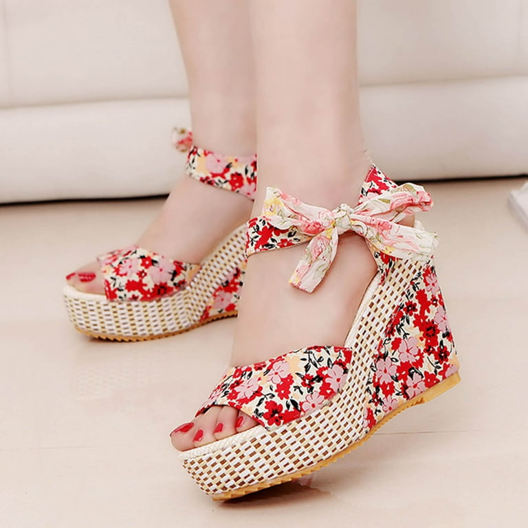 Red open toe wedges on sale