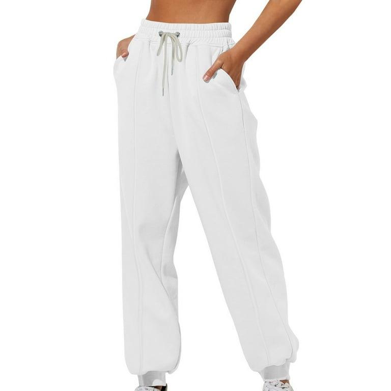 HAOTAGS Womens Winter Sweatpants Drawstring Jogger Solid Color Sweat Pants Cinch Bottom Trousers White Size 2XL Walmart