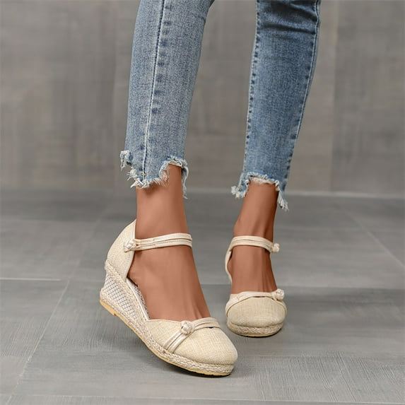 HAOTAGS Womens's Casual Walking Sandals Platform Summer Wedge Sandals Beige Size 8.5