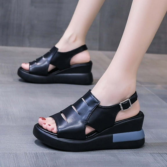 HAOTAGS Womens's Casual Walking Sandals Platform Summer Wedge Sandals Black Size 5.5