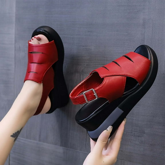 HAOTAGS Womens's Casual Walking Sandals Platform Summer Wedge Sandals Red Size 4.5