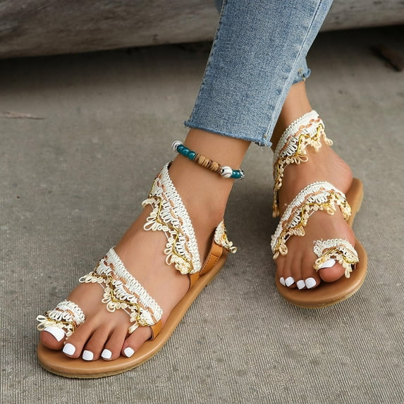 HAOTAGS Womens's Casual Walking Sandals Plus-size Clip Toe Summer Flat Sandals White Size 5.5